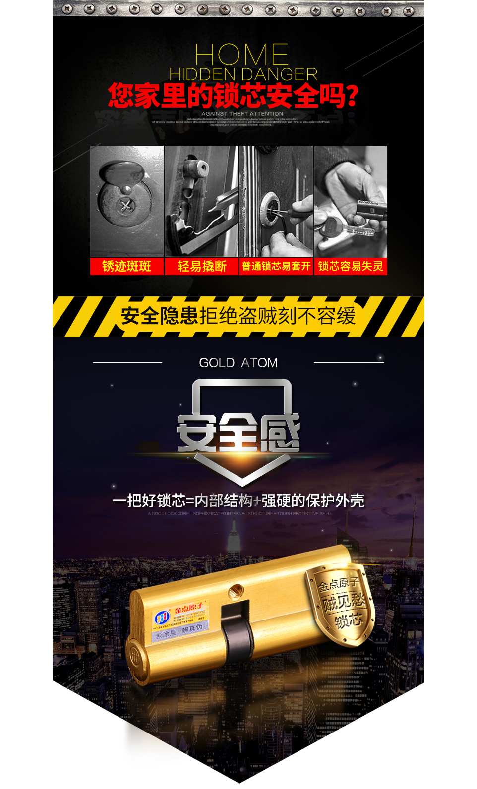 金點原子 超B級 不銹鋼月牙鎖芯